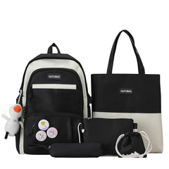 6pcs Canvas School Bags for Teenage Girls Female Laptop Backpack