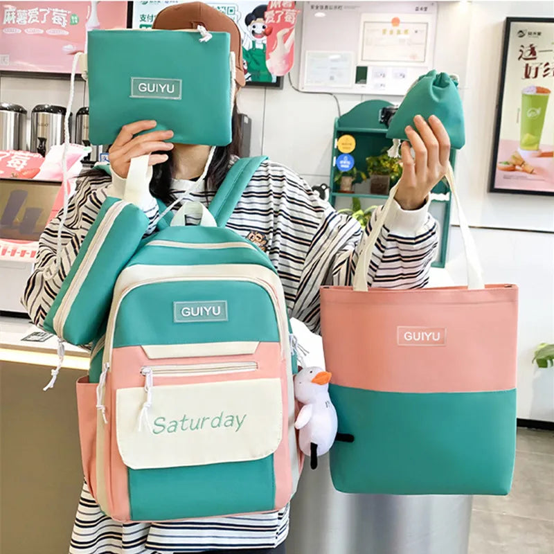 6pcs/set school bags for teenage girls handbag shoulder bag pencil bag set