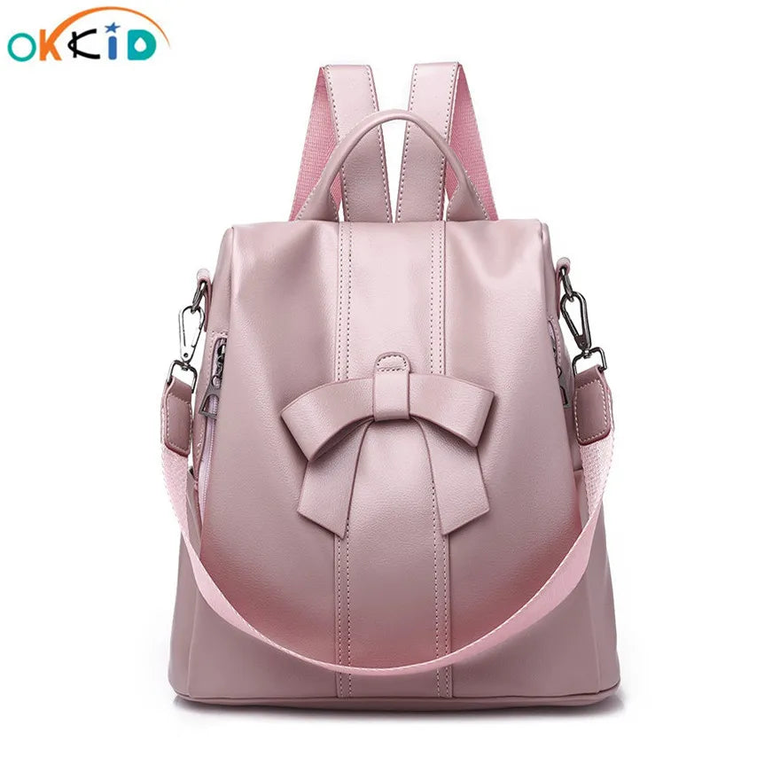 Girls Pink Leather Backpack Women Shoulder Bag Anti Theft Travel