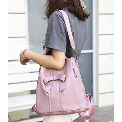 Girls Pink Leather Backpack Women Shoulder Bag Anti Theft Travel