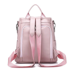 Girls Pink Leather Backpack Women Shoulder Bag Anti Theft Travel