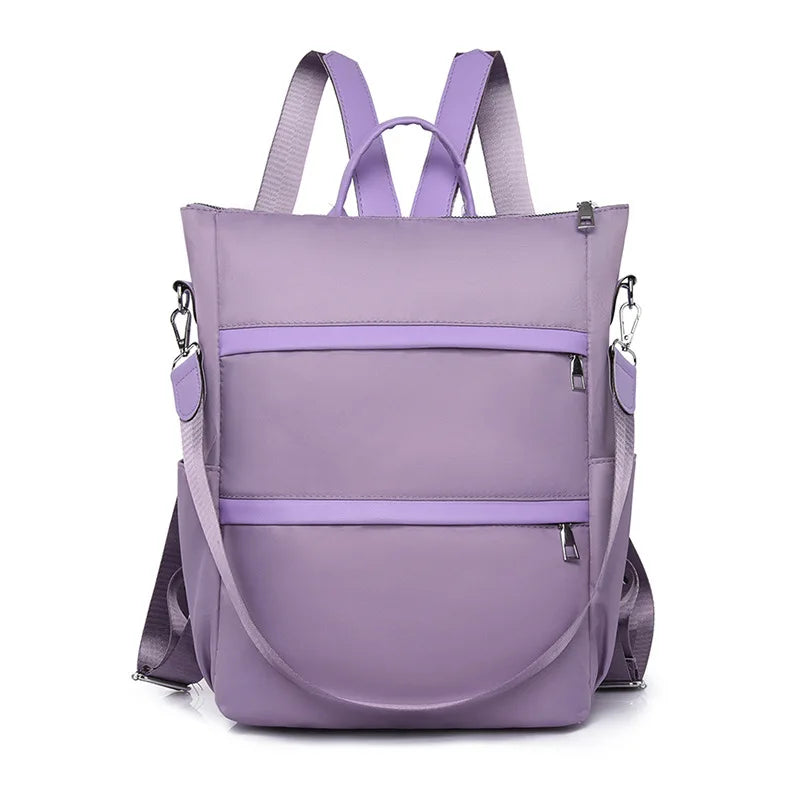 Red Waterproof Nylon School Backpack for Women