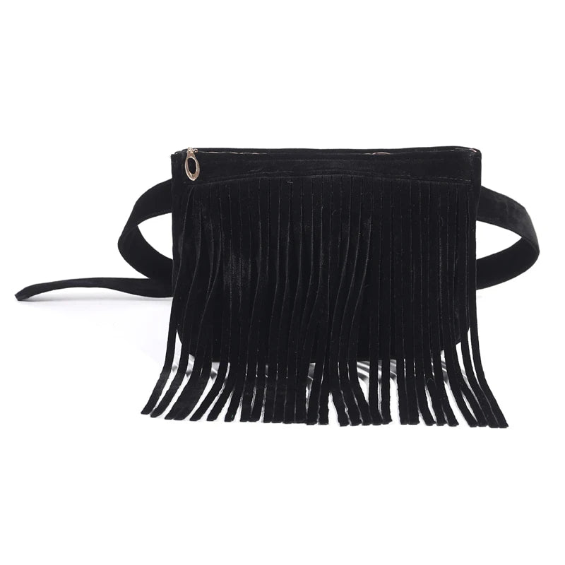 Vintage Velvet Waist Bag for Women Tassel Fanny Pack