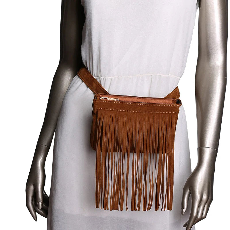 Vintage Velvet Waist Bag for Women Tassel Fanny Pack