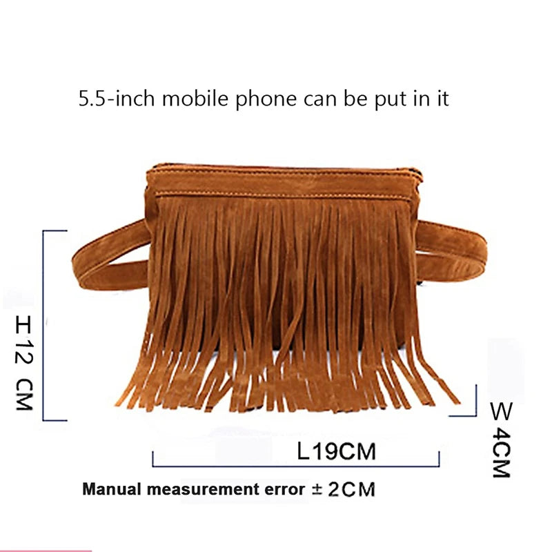 Vintage Velvet Waist Bag for Women Tassel Fanny Pack