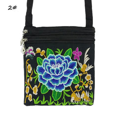 Vintage Ethnic Embroidery Canvas Bags Double Zipper Women Crossbody Bags