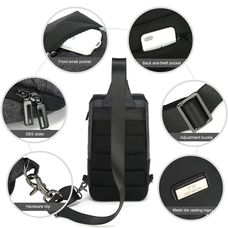 Men's Crossbody Bags USB Chest Bag Messenger Bag Nylon Shoulder Bags