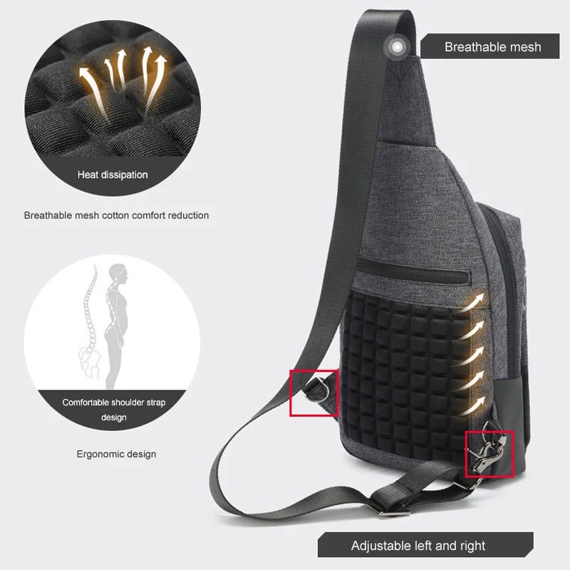 Men's Chest Bag Chest Pack Waterproof Sling Shoulder Strap Bag Male