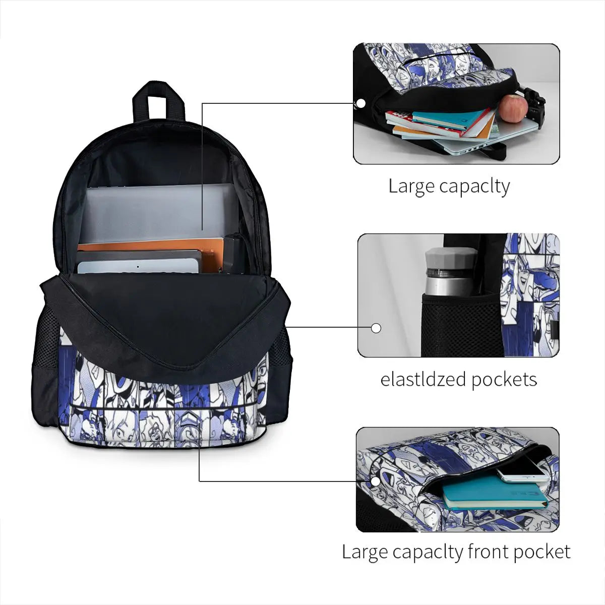 Oboro Shirakumo-Collage Backpack Men/Women Print Zipper