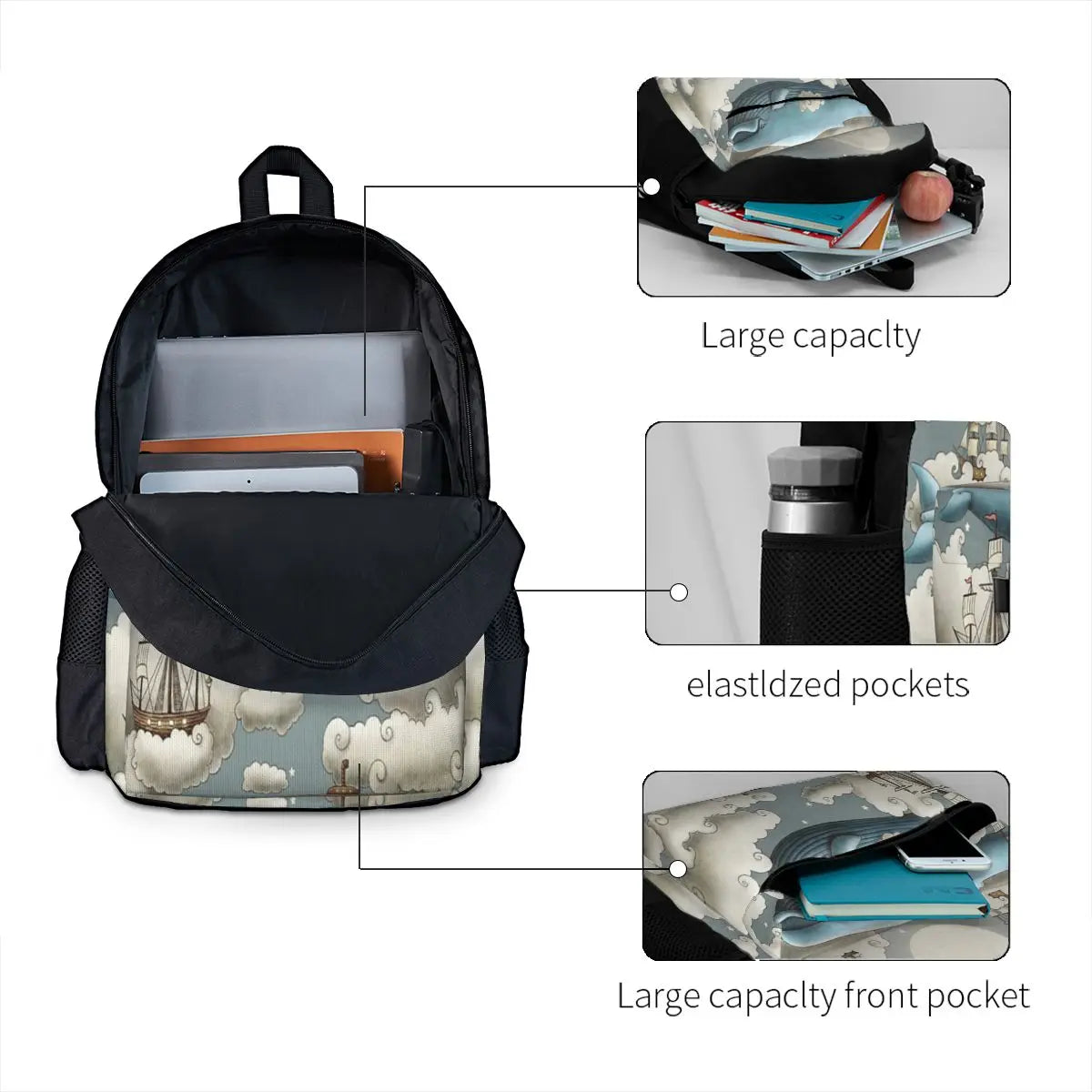 Ocean Meets Sky 1 Backpacks Men's Handbag Travel Backpack
