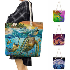 Ocean Series Foldable Shopping Bags Large Capacity Shoulder Strap