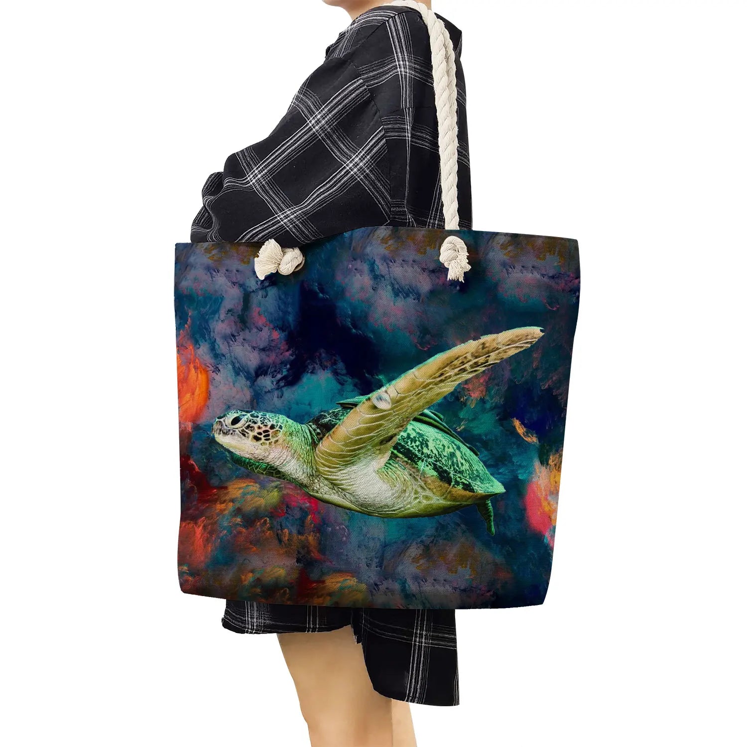 Ocean Series Foldable Women Groceries Shopping Bags Turtle Whale Print Handbags