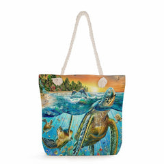 Ocean Series Foldable Women Groceries Shopping Bags Turtle Whale Print Handbags