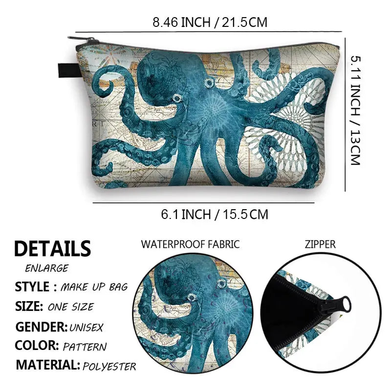 Ocean Print Cosmetic Bag Women Makeup Case Girls Travel Bag