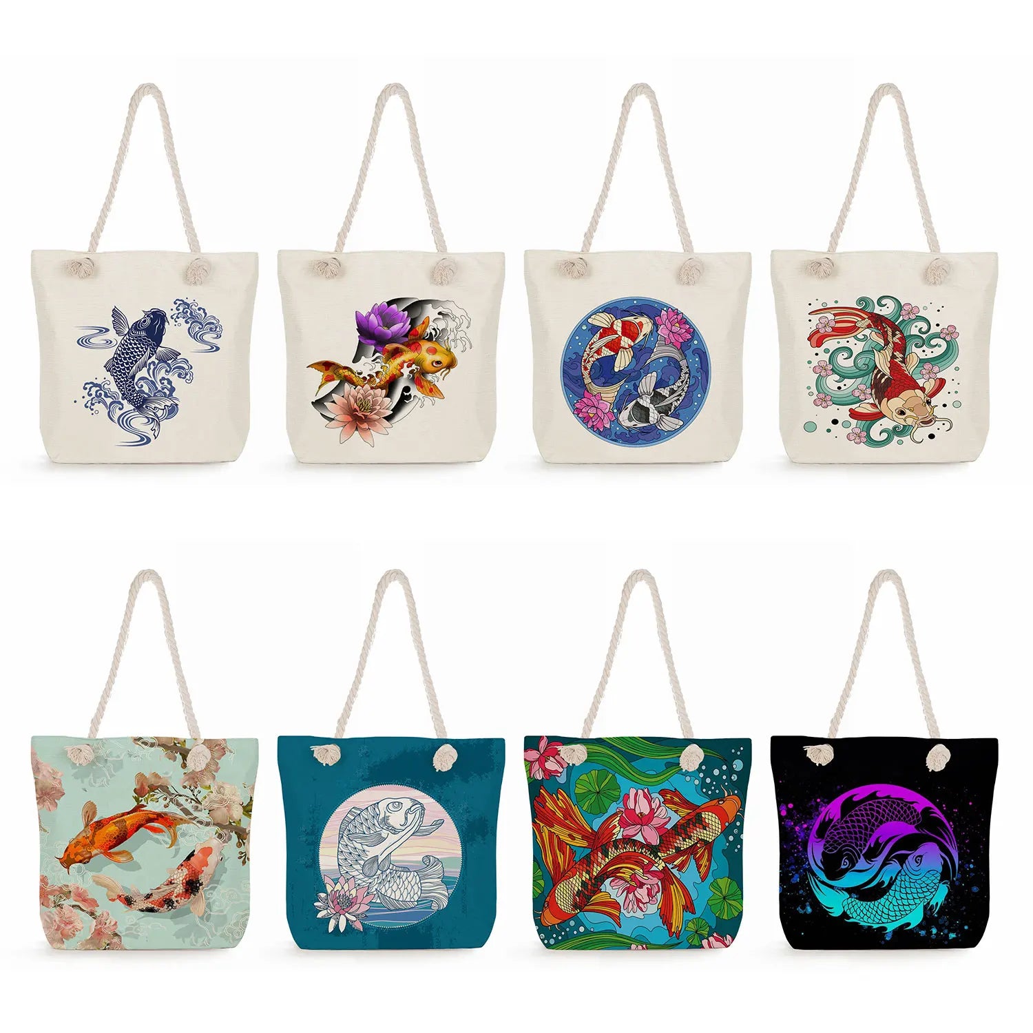 Fish Graphic Tote Bags Koi Carp Print Shoulder Bags