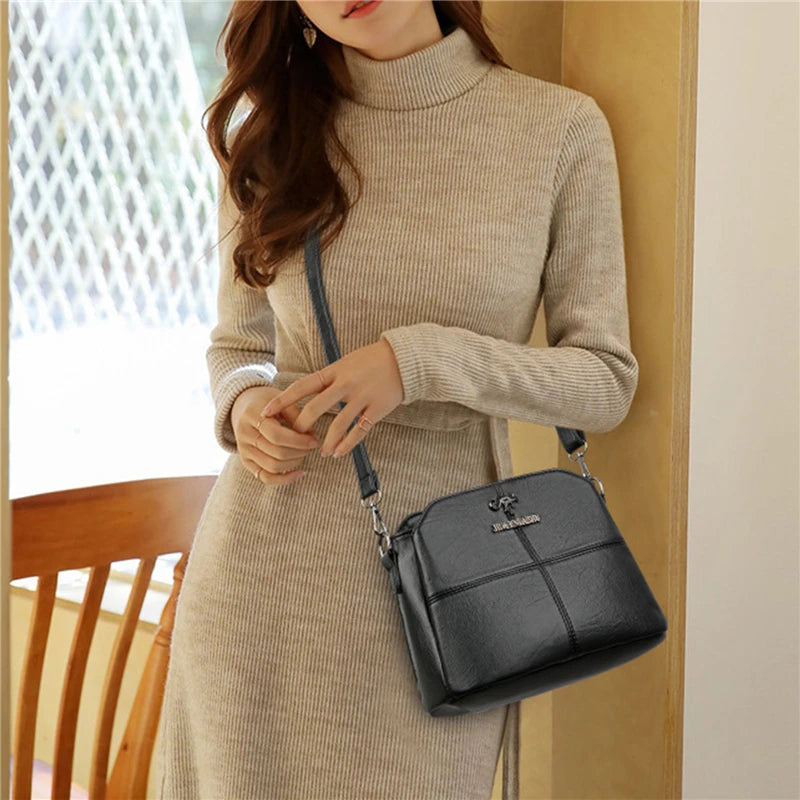 Soft PU Leather Office Ladies Bucket Bag Crossbody Shoulder Bag