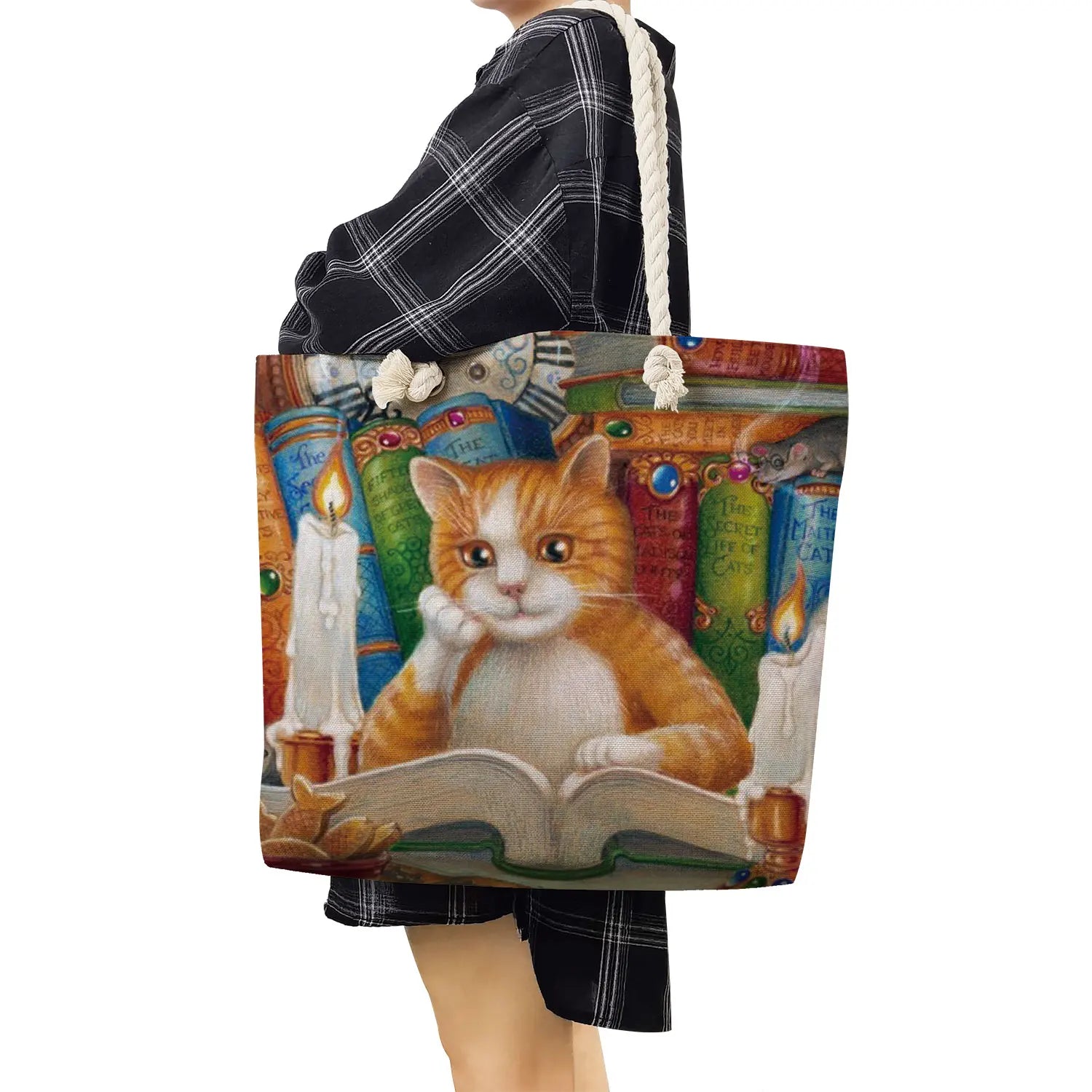 Oil Painting Cat Printed Tote Bag for Women
