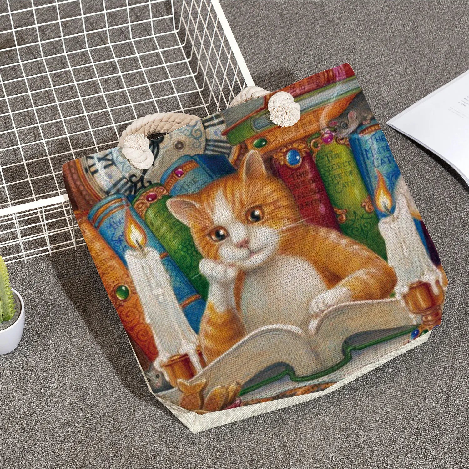 Oil Painting Cat Printed Womens Tote Bags For Lady Shoulder Bags