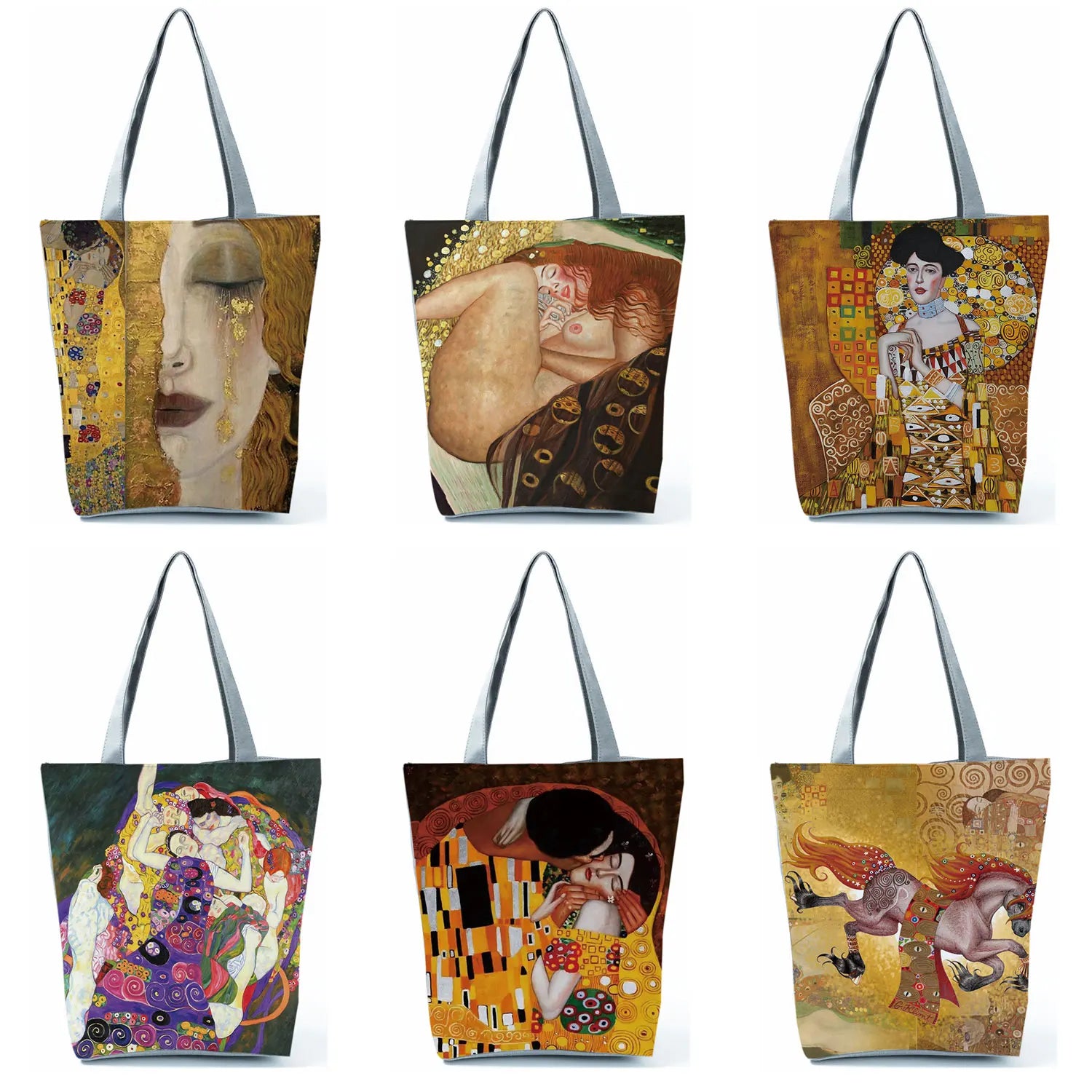 Oil Painting Printed Shopping Bag Eco-Friendly Foldable Women Shoulder Bag
