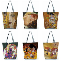 Oil Painting Printed Shopping Bag Eco-Friendly Foldable Women Shoulder Bag