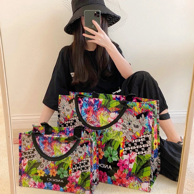 Oil Painting Handbag Plastic Travel Bags Waterproof Large Capacity