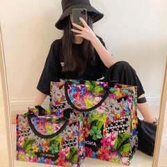 Oil Painting Handbag Plastic Travel Bags Waterproof Large Capacity