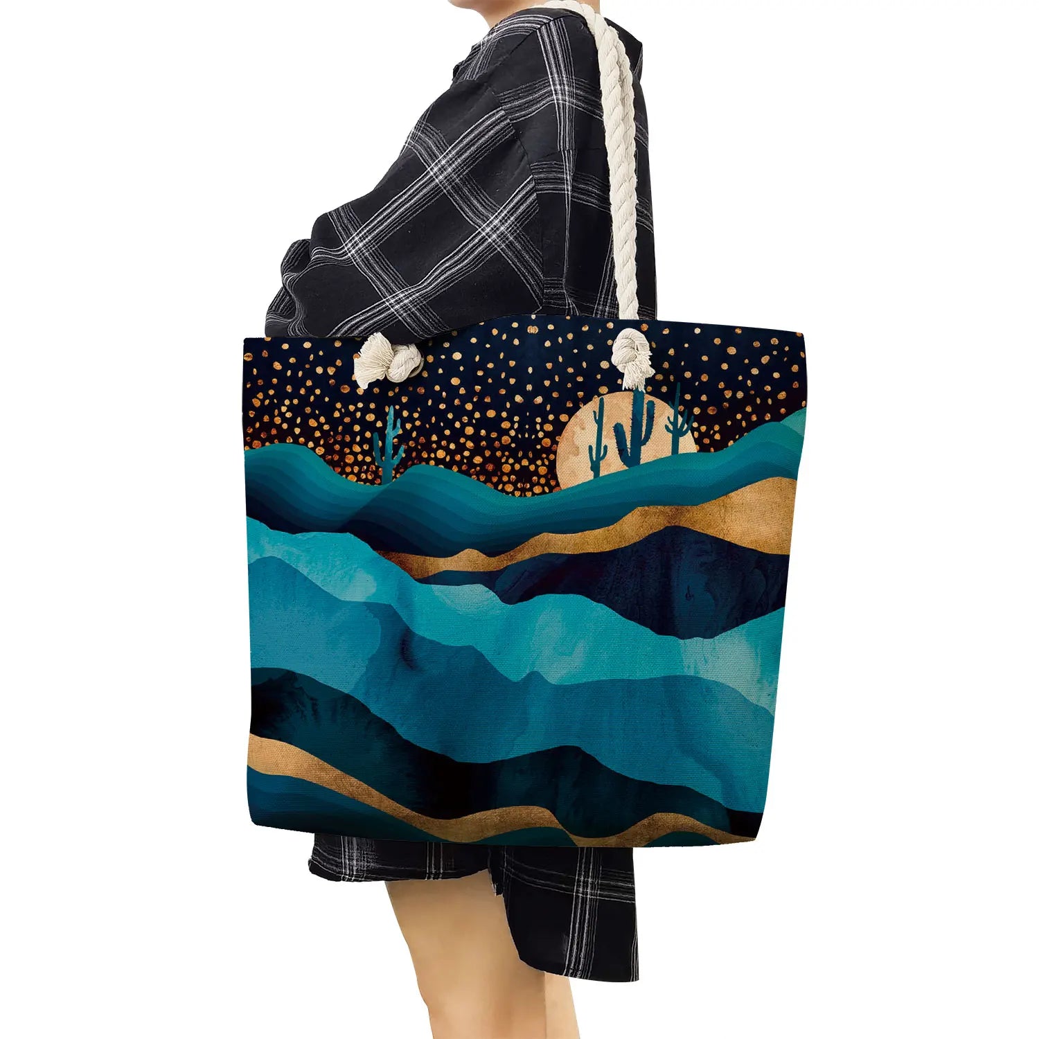 Mountain Forest Print Linen Tote Bag for Women