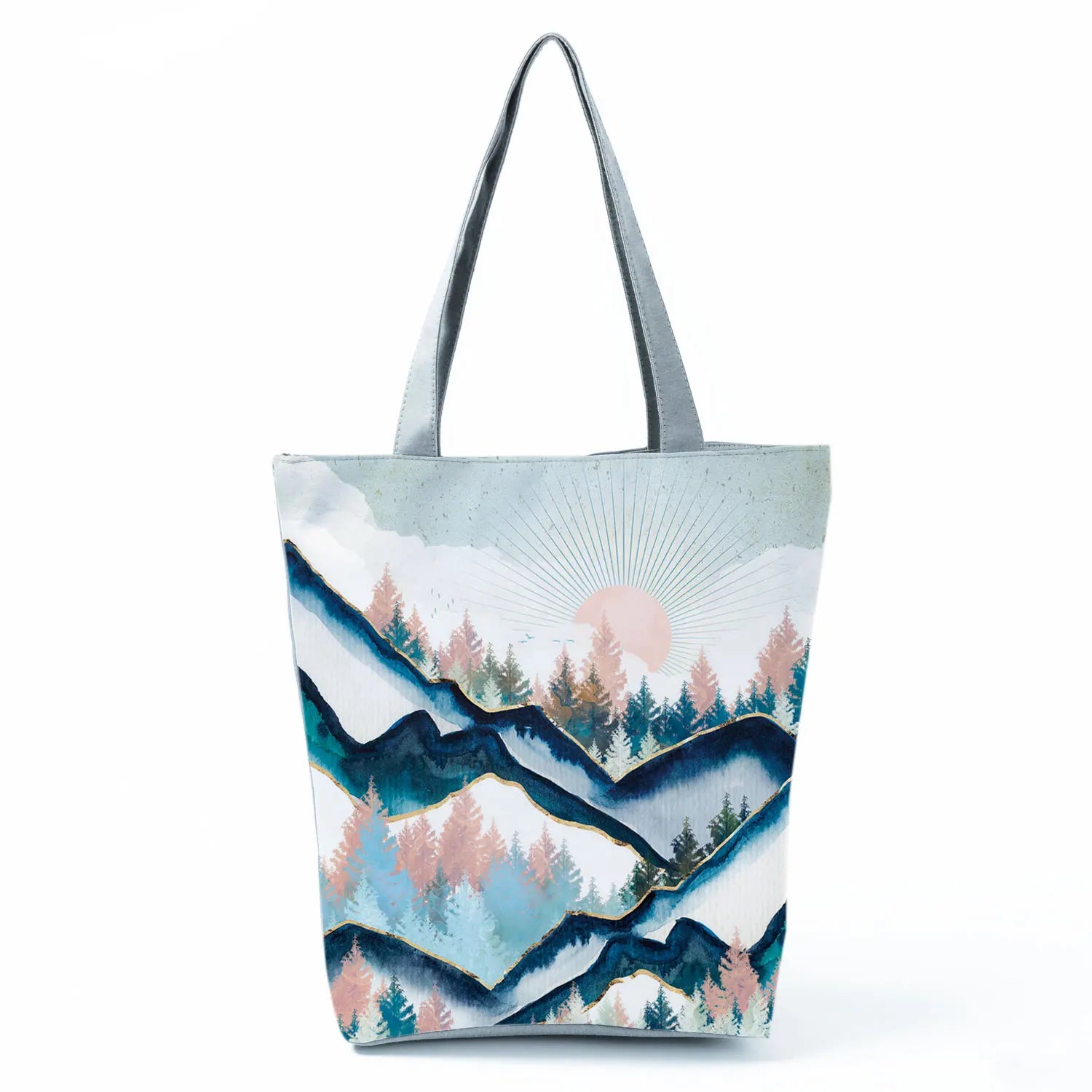 Oil Painting Mountain Forest Printing Casual Tote Bag Shopper Handbag