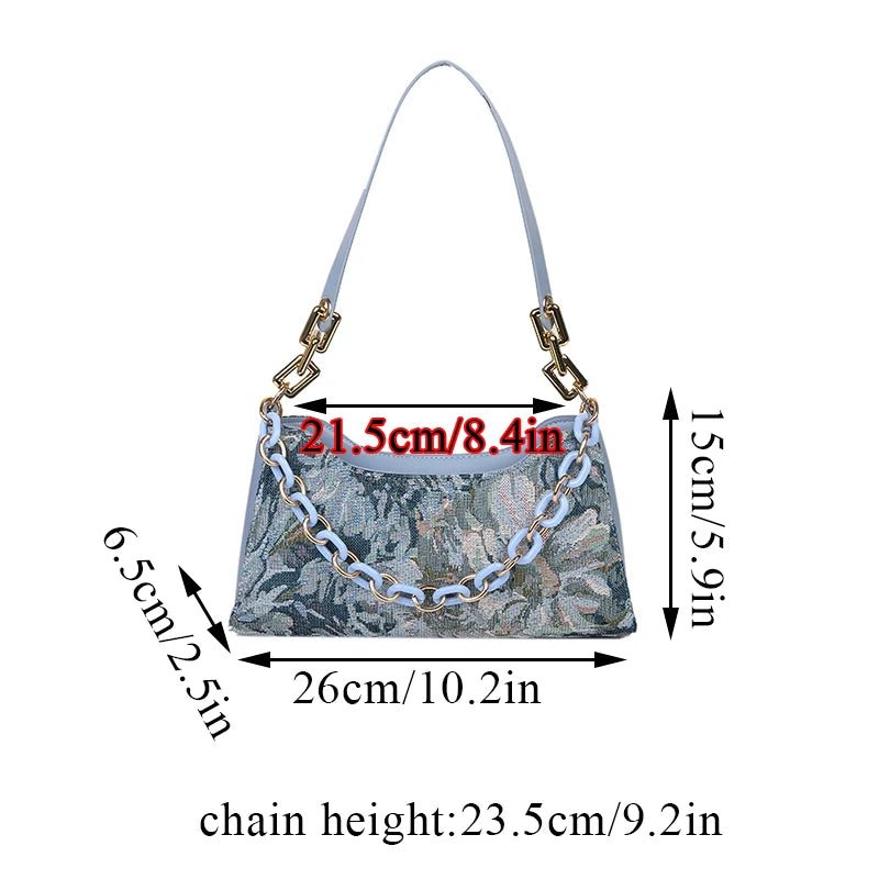 Oil Painting Printed Underarm Bag Retro Women Totes Shoulder Bags