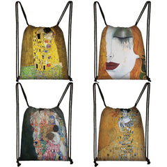 G. Klimt Tear/Kiss Oil Painting Backpack Canvas Travel Bag