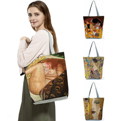 Oil Painting Tears Cloth Tote Bag Women Casual Handbag Reusable Shopping Bag