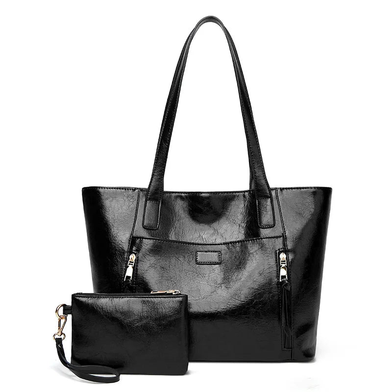 Large Capacity Women Shoulder Bag Oil Wax Skin Leisure Handbag