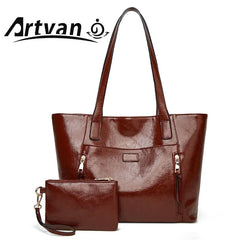 Large Capacity Women Shoulder Bag Oil Wax Skin Leisure Handbag