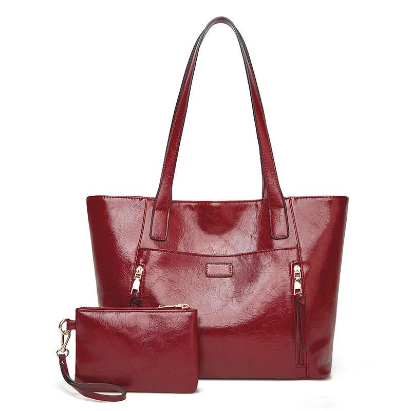 Large Capacity Women Shoulder Bag Oil Wax Skin Leisure Handbag