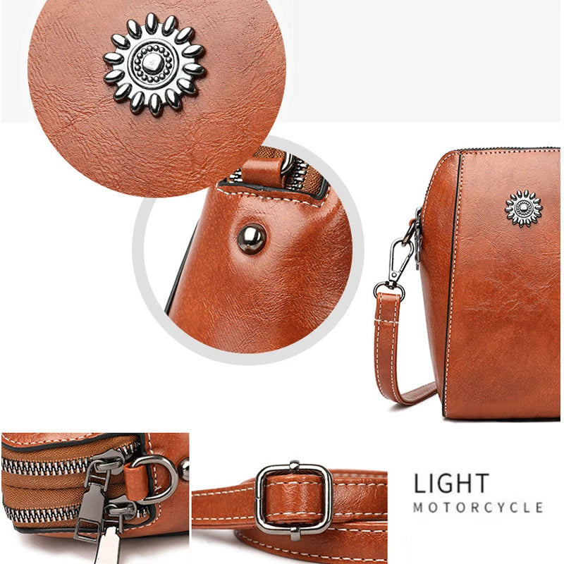 Oil Wax Soft Leather Mobile Bag Small Square Shoulder Bag Female