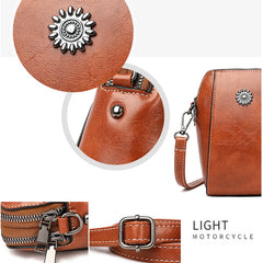 Oil Wax Soft Leather Mobile Bag Small Square Shoulder Bag Female