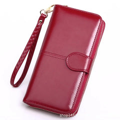 Oil Wax Wallet Long Zipper Phone Bag Women's Handbag