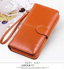 Oil Wax Wallet Long Zipper Phone Bag Women's Handbag