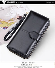 Oil Wax Wallet Long Zipper Phone Bag Women's Handbag