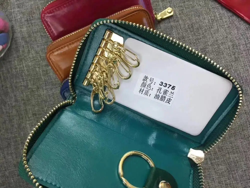 Oil Wax Cow Leather Key Holder Men Women Multifunctional