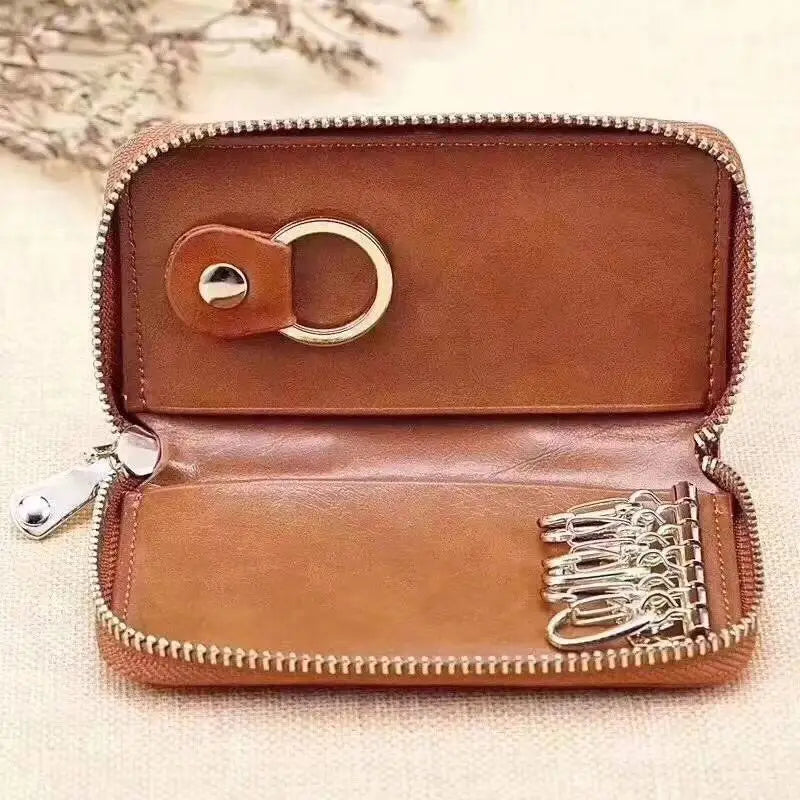 Oil Wax Cow Leather Key Holder Men Women Multifunctional