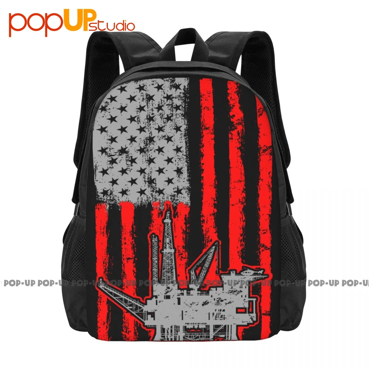 Oilfield American Flag Oil Worker Backpack Large Capacity Bookbag