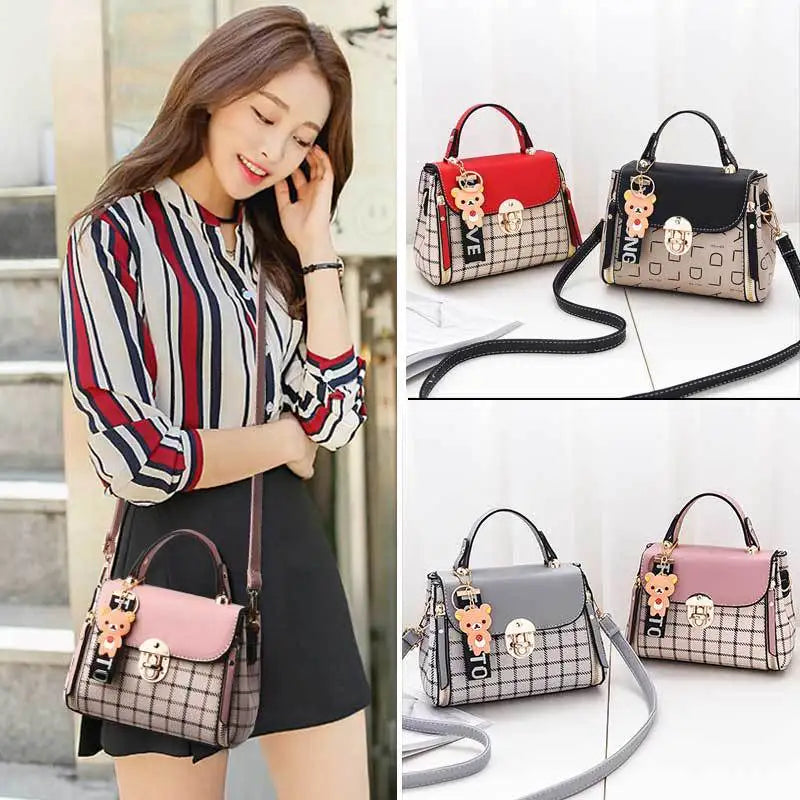 OkoLive School Litter Bear PU Leather Waterproof Handbag Women's Shoulder Bag