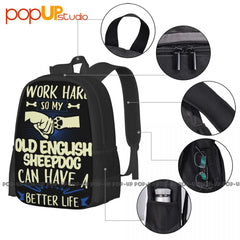 Old English Sheepdog Dog Mom Dog Lover Backpack Large Capacity