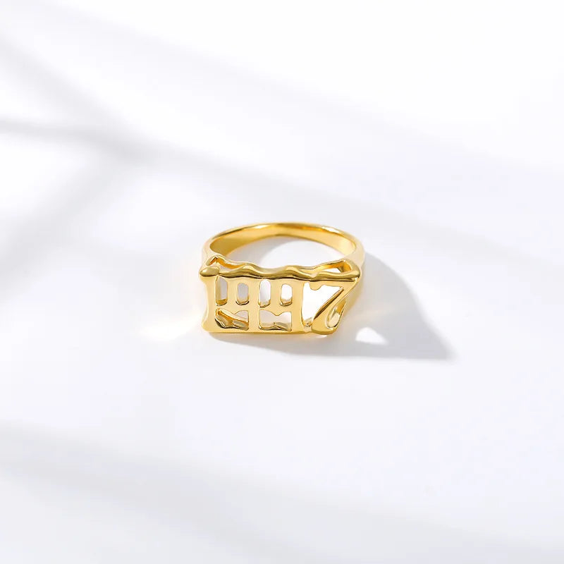 Old English Year Number Ring Men Bague Homme Punk Rings For Men Stainless Steel