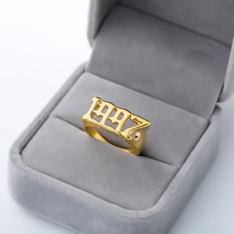 Old English Year Number Ring Men Bague Homme Punk Rings For Men Stainless Steel