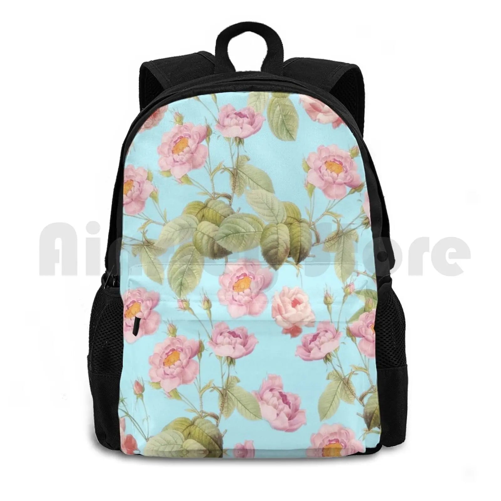 Vintage Roses On Teal Pattern Outdoor Hiking Backpack