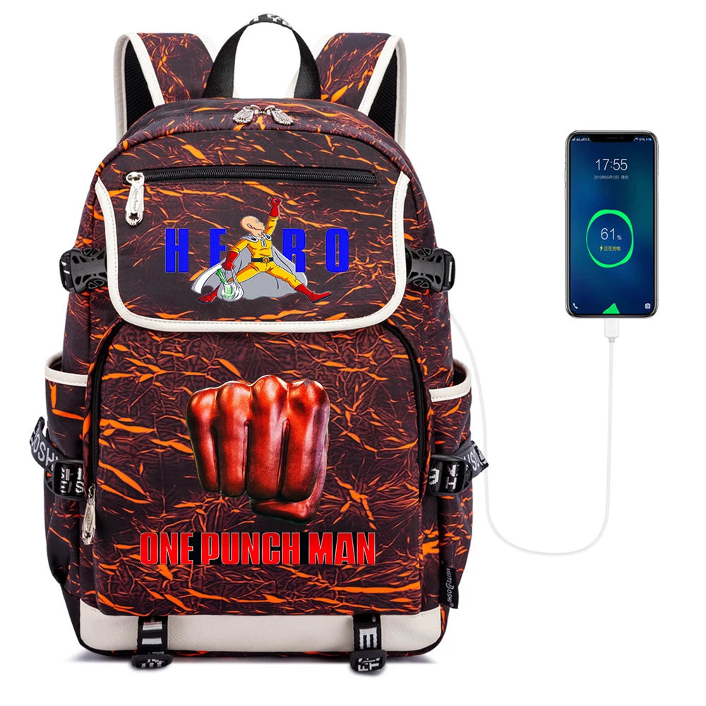 One Punch Man Canvas Backpack Zipper School Bag Packsack Student Casual Teenager