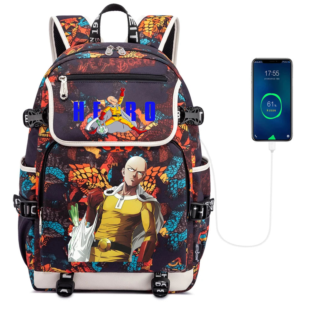 One Punch Man Canvas Backpack Zipper School Bag Packsack Student Casual Teenager
