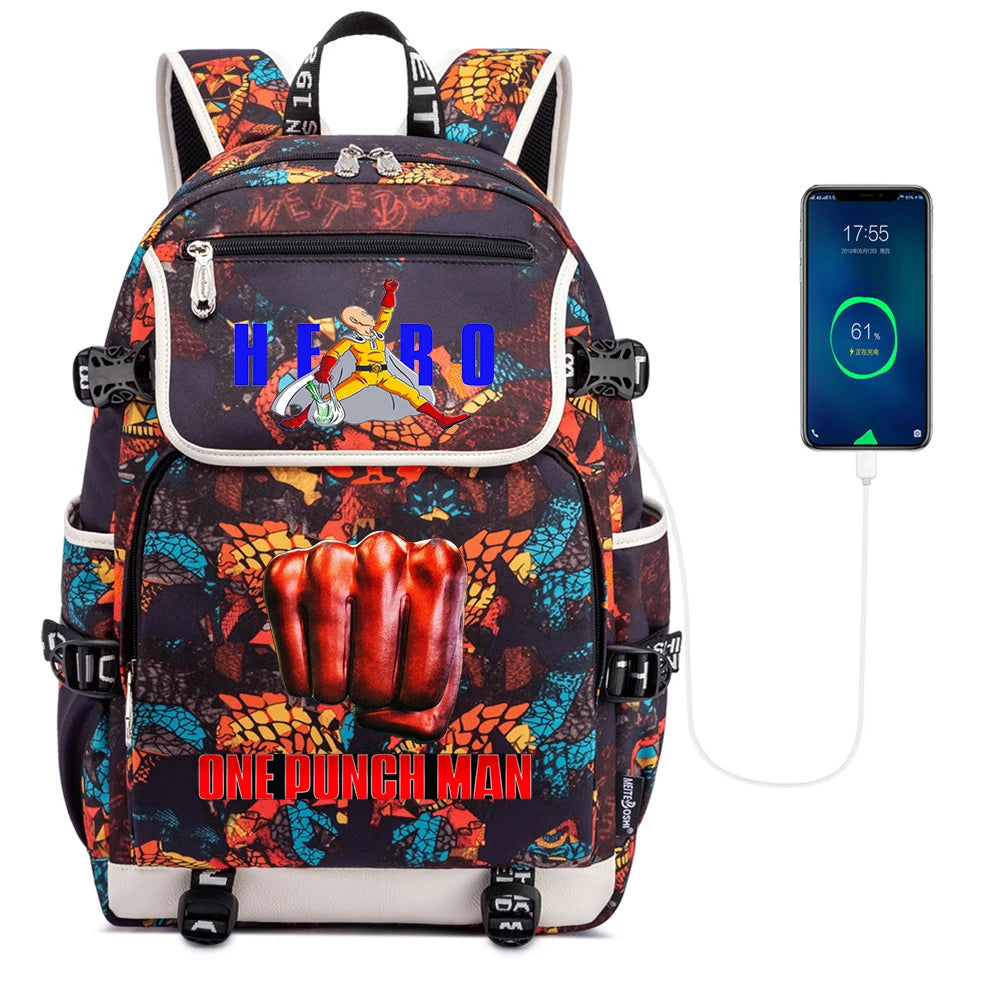 One Punch Man Canvas Backpack Zipper School Bag Packsack Student Casual Teenager